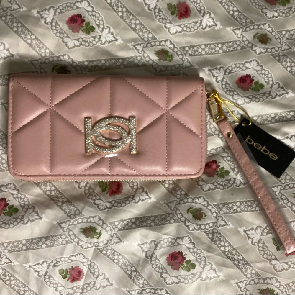Bebe Pink Quilted Clutch with Gold Hardware